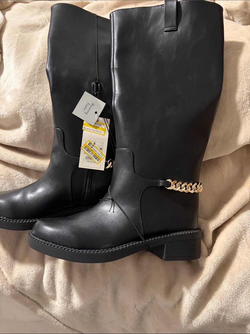 Black Chain-Accent Women's Knee Boots